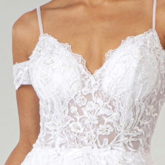 NEW SLEEVELESS OFF THE SHOULDER SHEATH WEDDING GOWN EMBROIDERED WITH LACE GL1946 - Picture 7 of 13